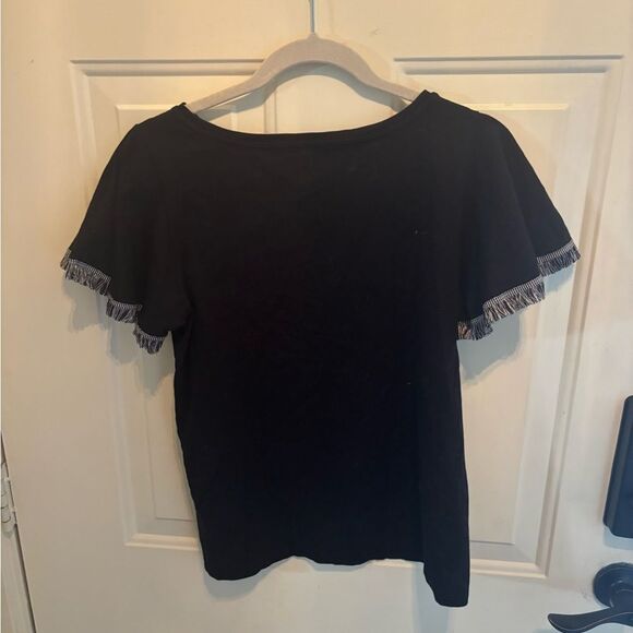 Ann Taylor Black Top with Fringe Sleeves - Picture 4 of 4
